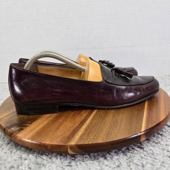 Vtg Salvatore Ferragamo Maroon Ostrich Leg Exotic Tassel Slip On Loafer Mens 9 D - Picture 3 of 15
